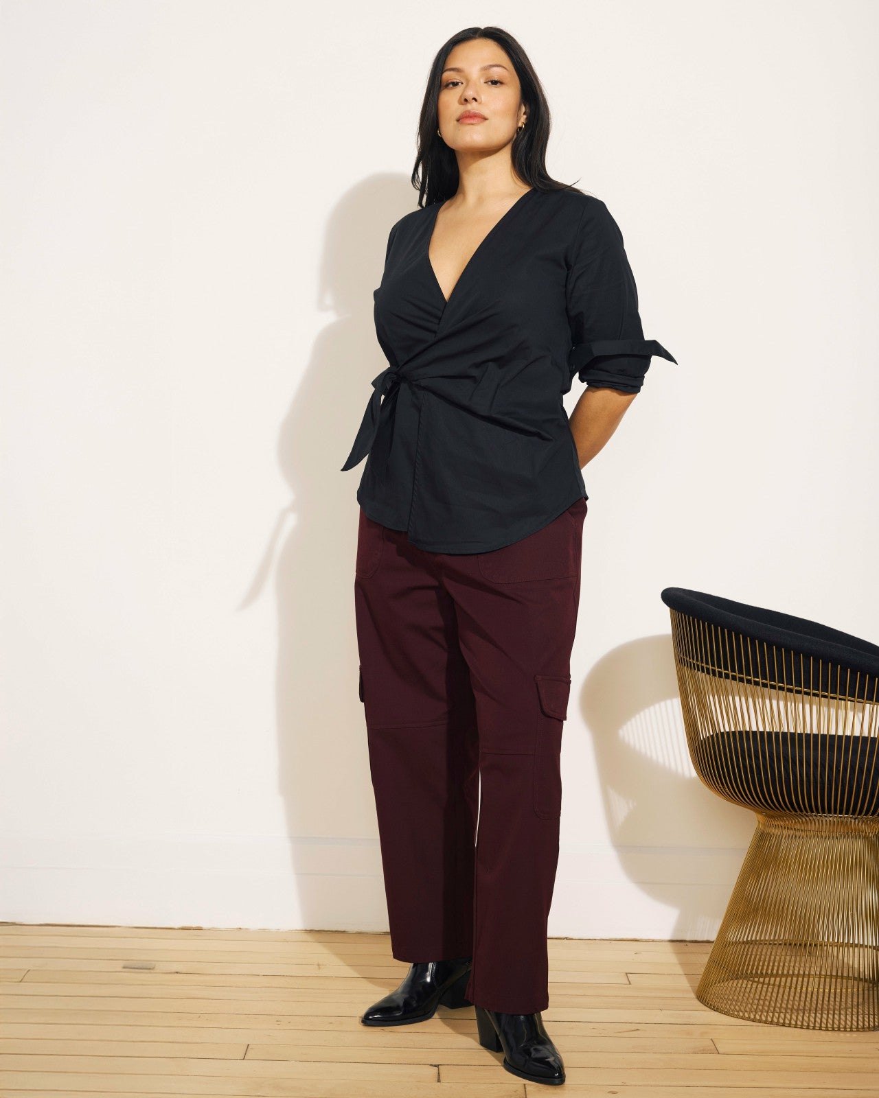 Universal Standard Beacon Stretch Poplin Wrap Shirt - Black