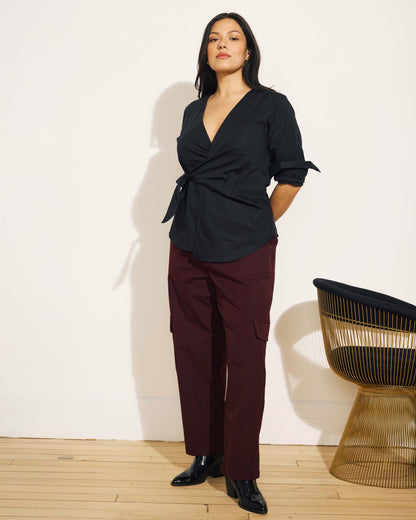 Universal Standard Beacon Stretch Poplin Wrap Shirt - Black
