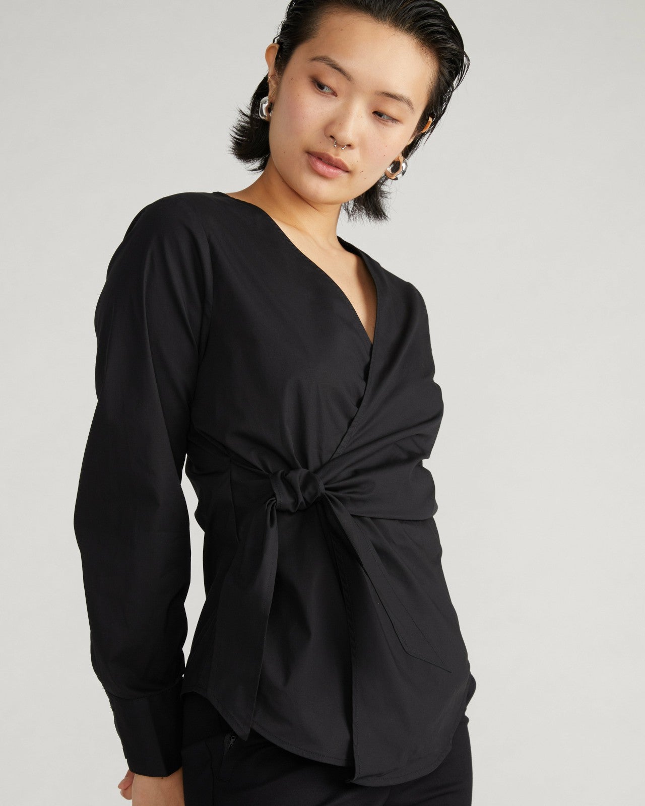 Universal Standard Beacon Stretch Poplin Wrap Shirt - Black