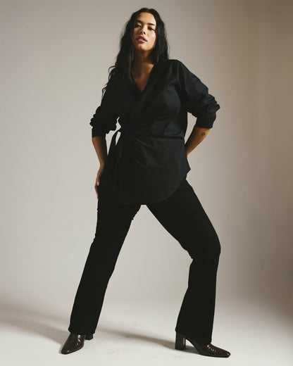 Universal Standard Beacon Stretch Poplin Wrap Shirt - Black