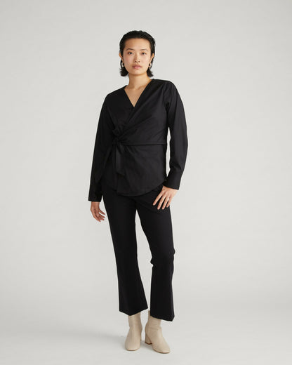 Universal Standard Beacon Stretch Poplin Wrap Shirt - Black