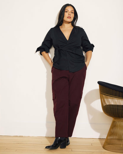 Universal Standard Beacon Stretch Poplin Wrap Shirt - Black