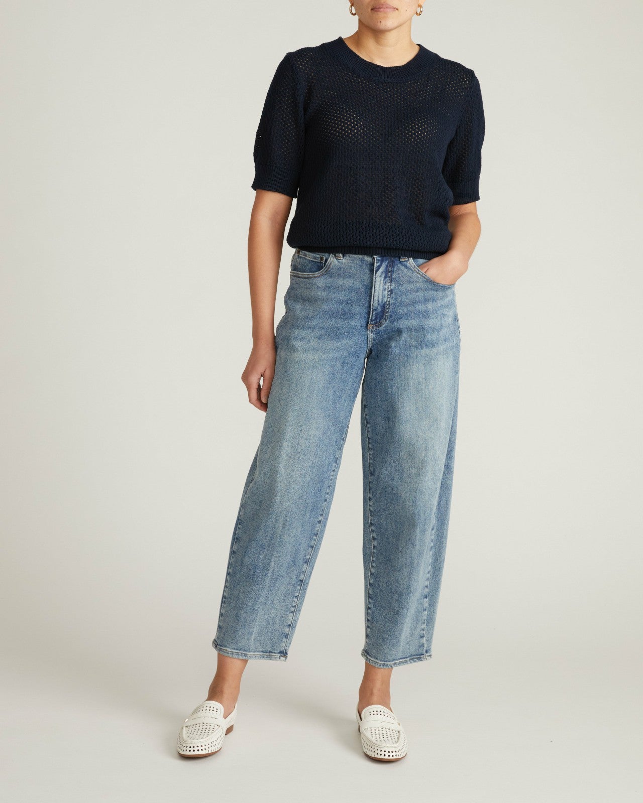 Universal Standard Rosie Pointelle Sweater Top - Navy