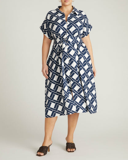 Universal Standard Sandy Stretch Linen Blend Shirtdress - Geometrica Print