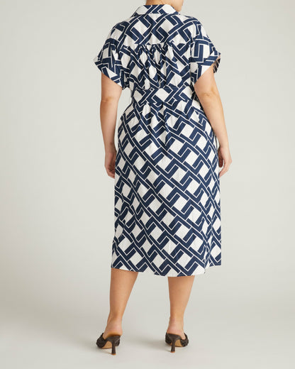 Universal Standard Sandy Stretch Linen Blend Shirtdress - Geometrica Print