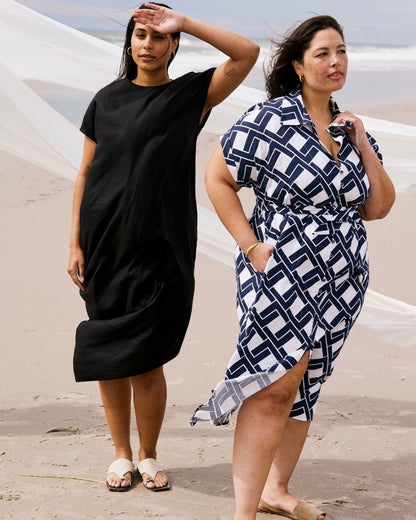 Universal Standard Sandy Stretch Linen Blend Shirtdress - Geometrica Print