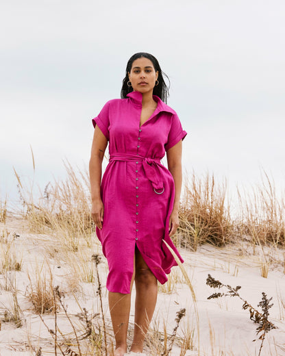 Universal Standard Sandy Stretch Linen Blend Shirtdress - Hyper Pink