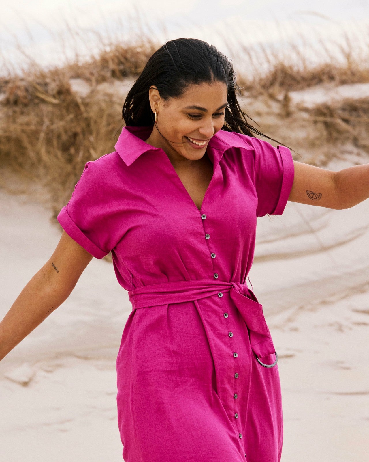 Universal Standard Sandy Stretch Linen Blend Shirtdress - Hyper Pink