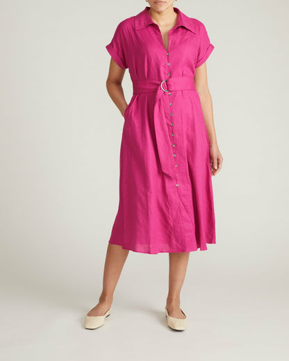 Universal Standard Sandy Stretch Linen Blend Shirtdress - Hyper Pink