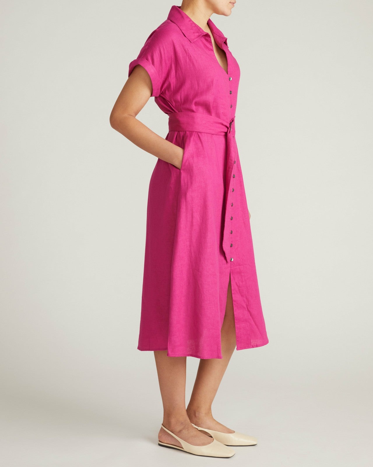 Universal Standard Sandy Stretch Linen Blend Shirtdress - Hyper Pink