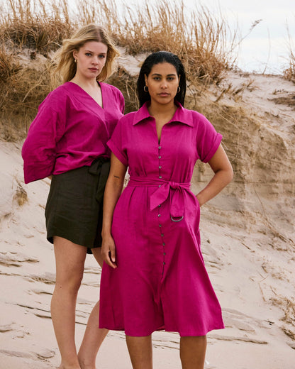 Universal Standard Sandy Stretch Linen Blend Shirtdress - Hyper Pink