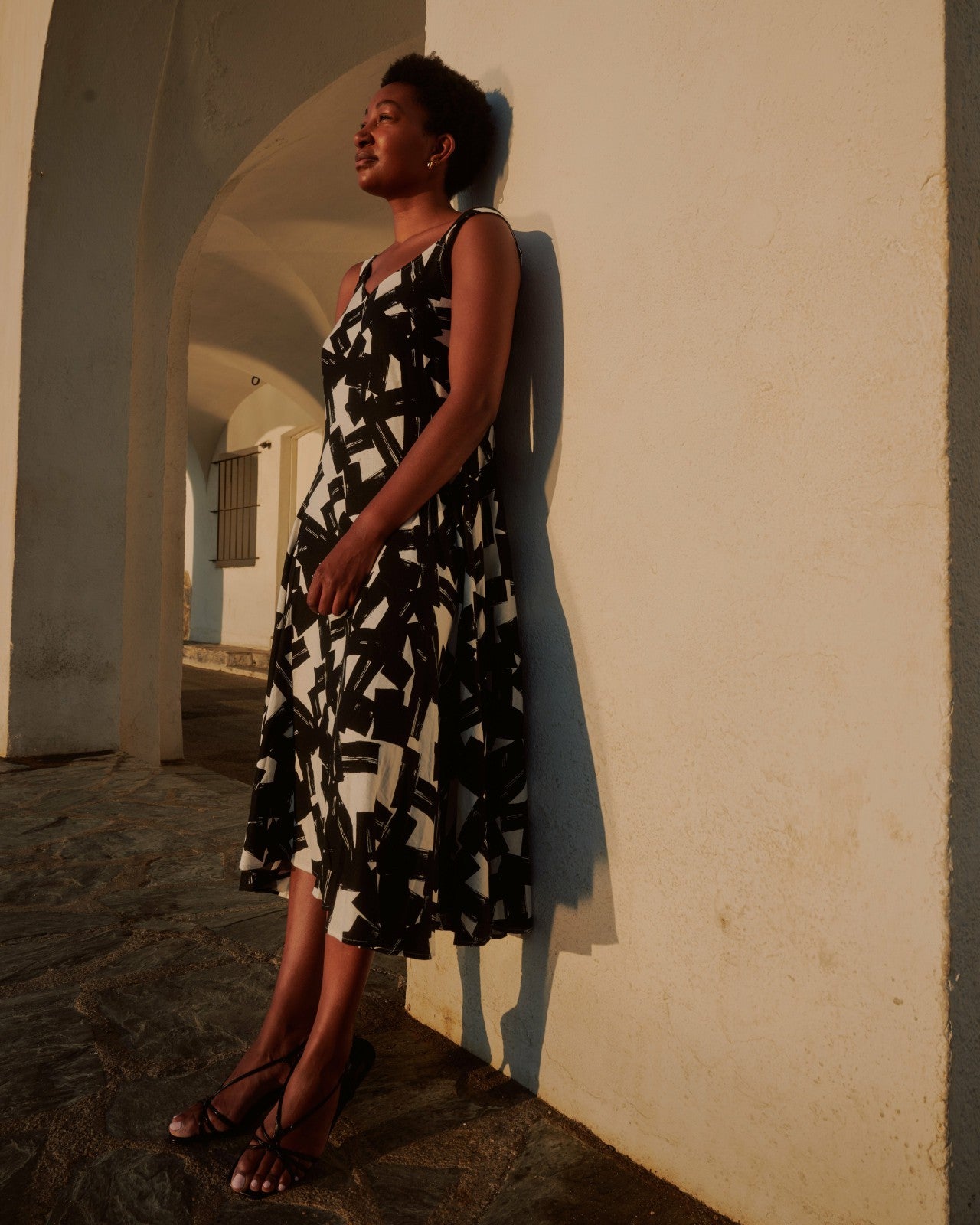 Universal Standard Sunshower Flowy Linen Blend Dress - Santiago Print
