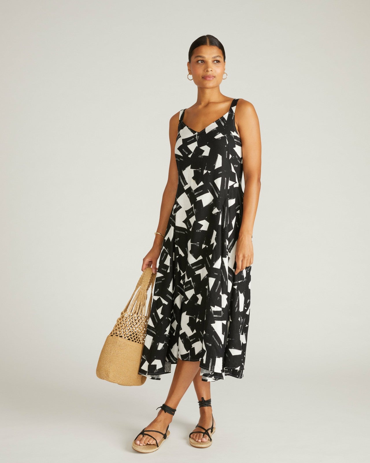 Universal Standard Sunshower Flowy Linen Blend Dress - Santiago Print