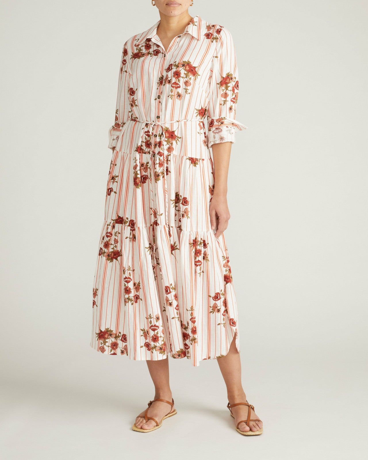 Universal Standard Alix Linen Blend Shirtdress - Wild Flower Bouquet Print on Stripes