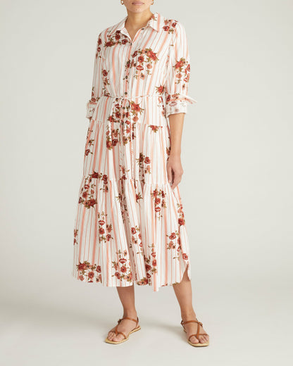Universal Standard Alix Linen Blend Shirtdress - Wild Flower Bouquet Print on Stripes