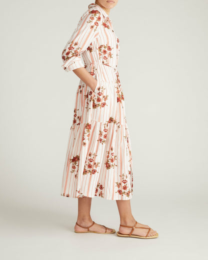 Universal Standard Alix Linen Blend Shirtdress - Wild Flower Bouquet Print on Stripes