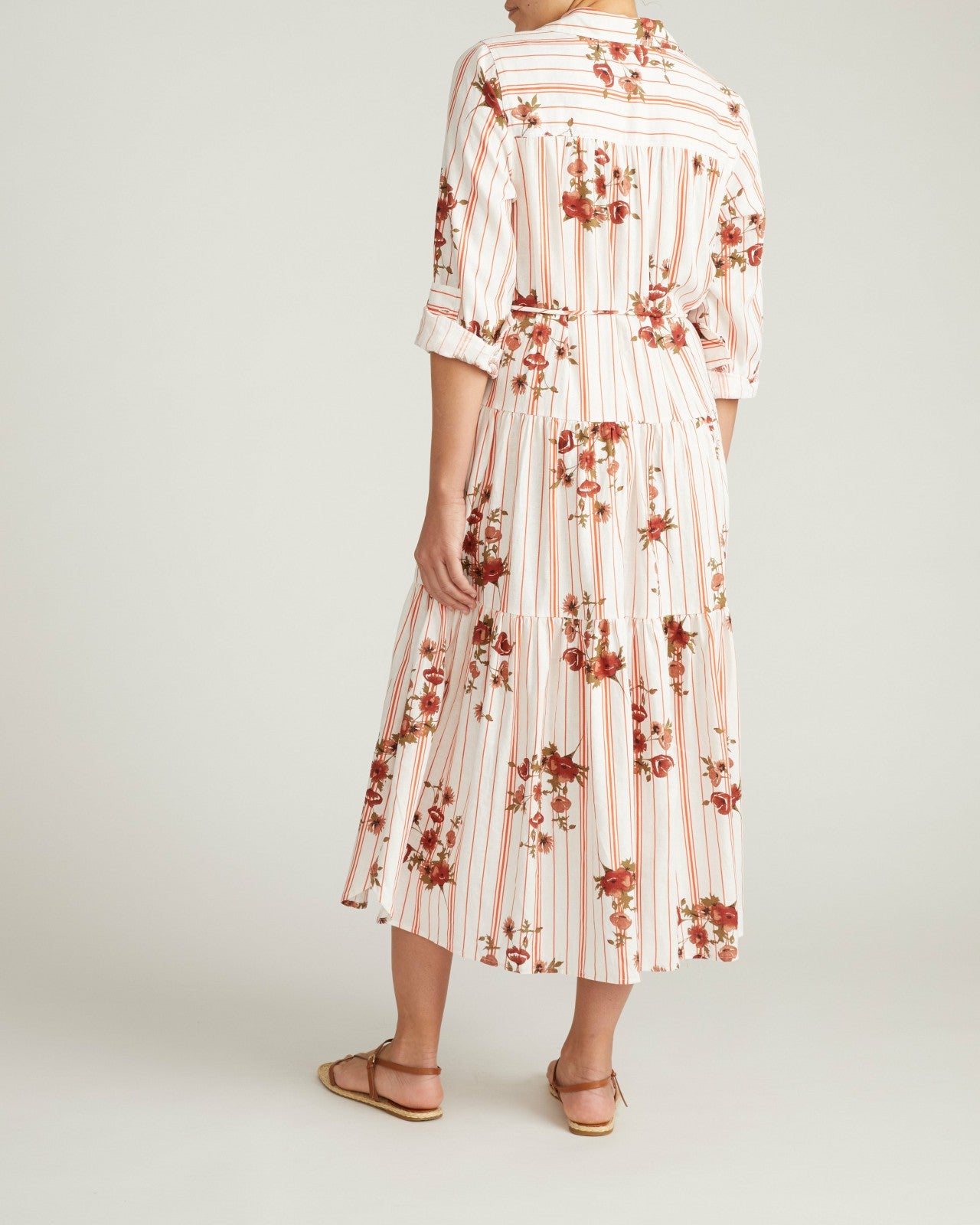 Universal Standard Alix Linen Blend Shirtdress - Wild Flower Bouquet Print on Stripes
