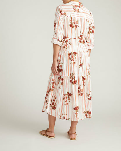 Universal Standard Alix Linen Blend Shirtdress - Wild Flower Bouquet Print on Stripes