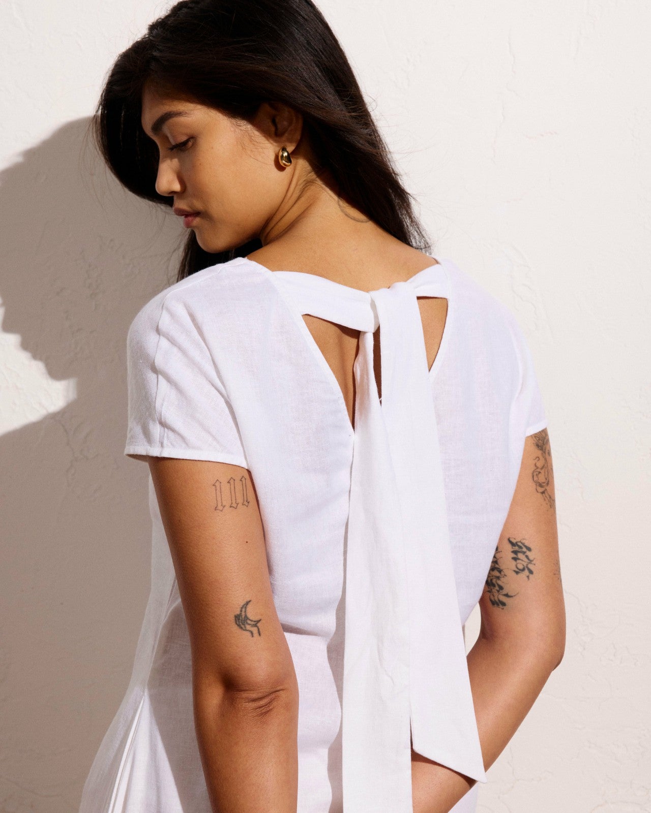 Universal Standard Louvre Bow Back Linen Blend Dress - Bright White
