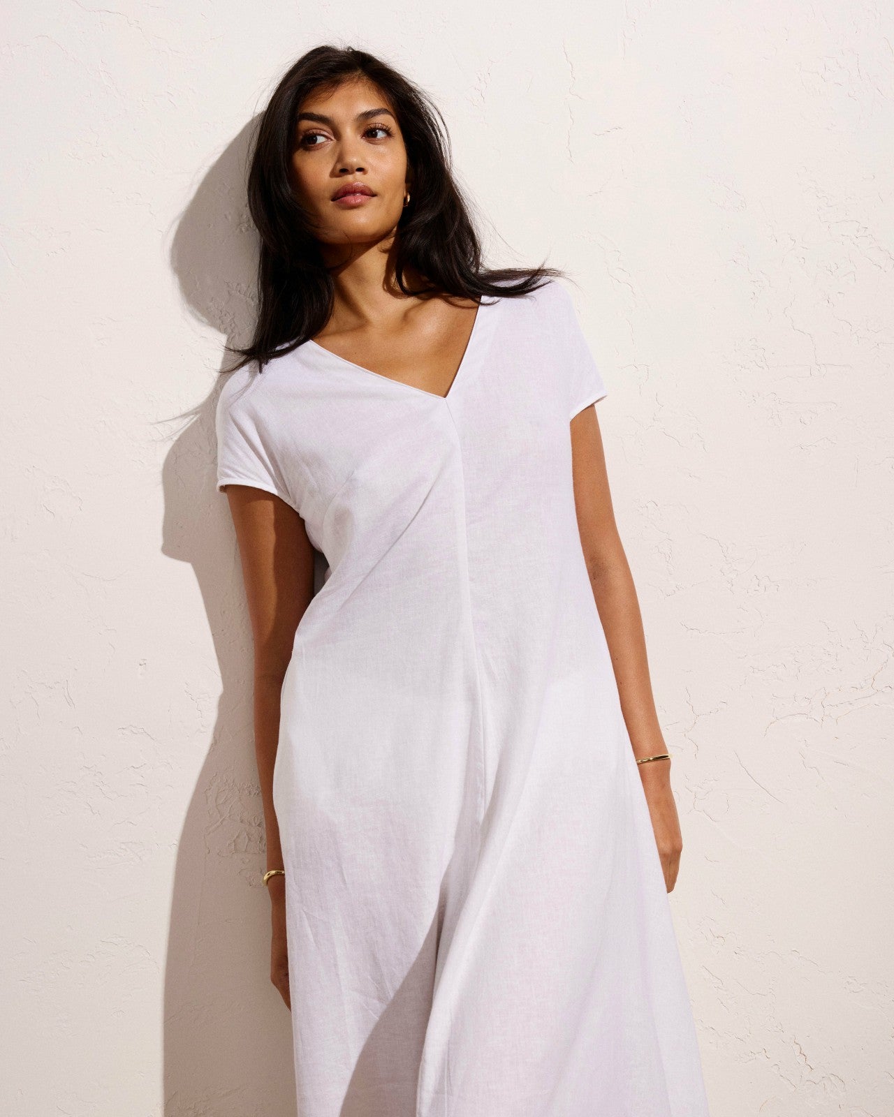 Universal Standard Louvre Bow Back Linen Blend Dress - Bright White