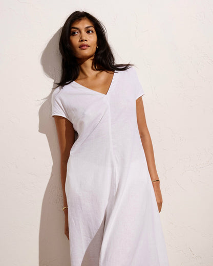 Universal Standard Louvre Bow Back Linen Blend Dress - Bright White