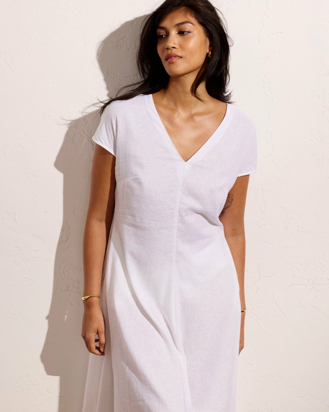 Universal Standard Louvre Bow Back Linen Blend Dress - Bright White