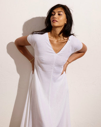 Universal Standard Louvre Bow Back Linen Blend Dress - Bright White