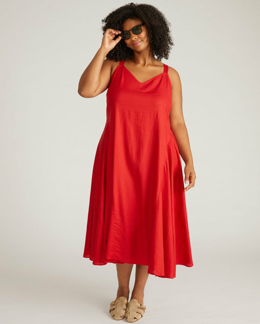 Universal Standard Sunshower Flowy Linen Blend Dress - Ruby Red