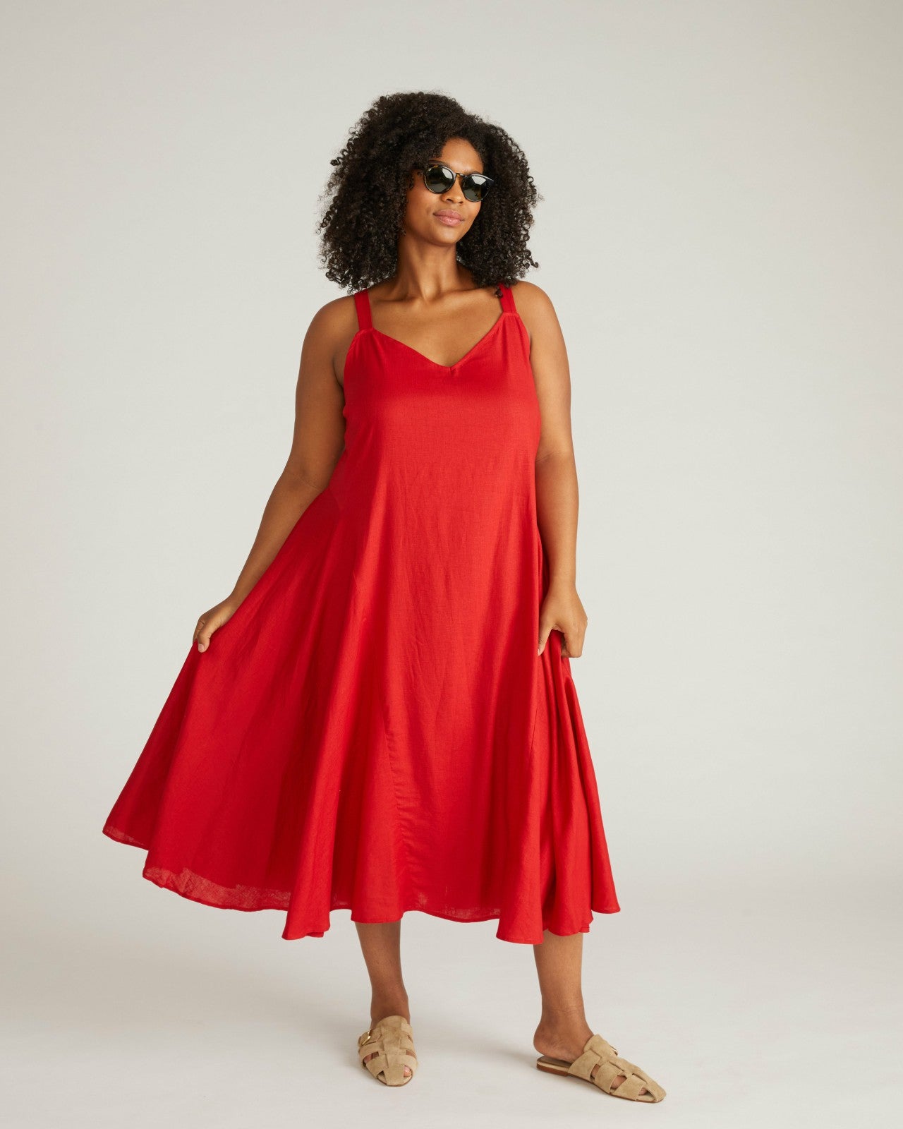 Universal Standard Sunshower Flowy Linen Blend Dress - Ruby Red