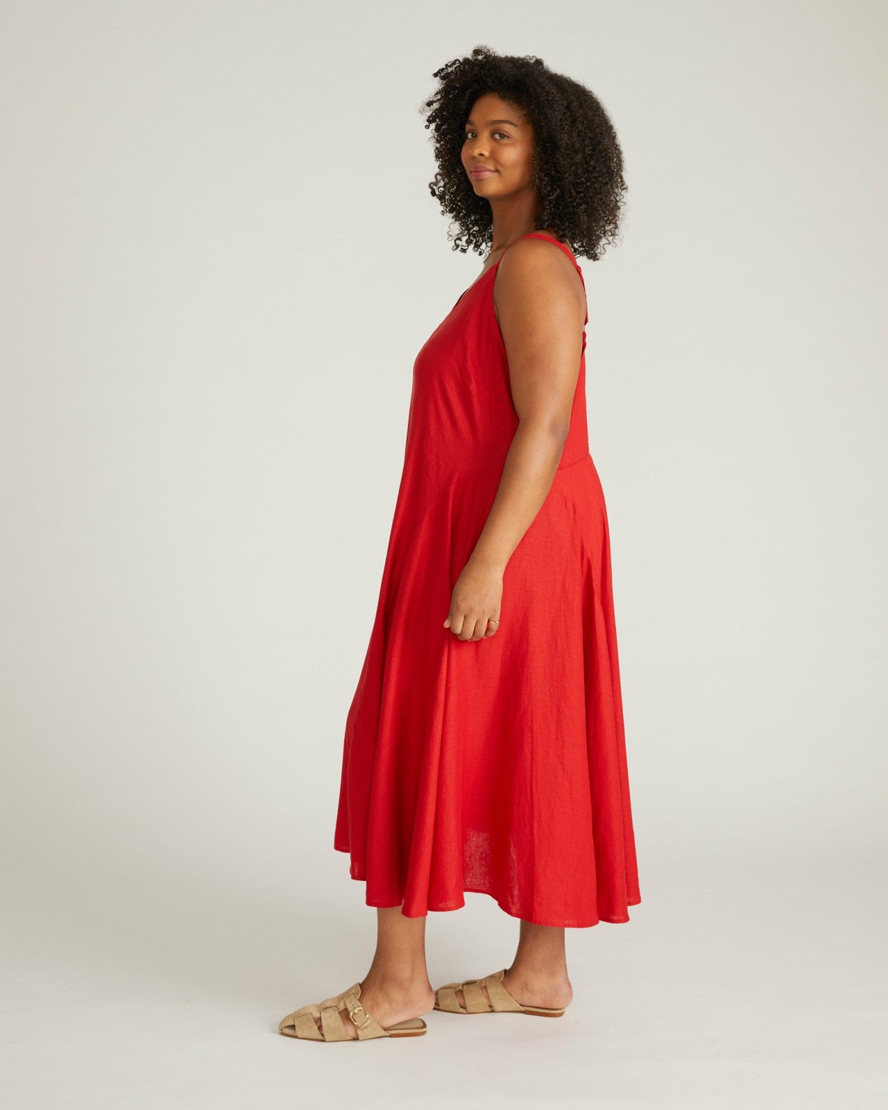Universal Standard Sunshower Flowy Linen Blend Dress - Ruby Red