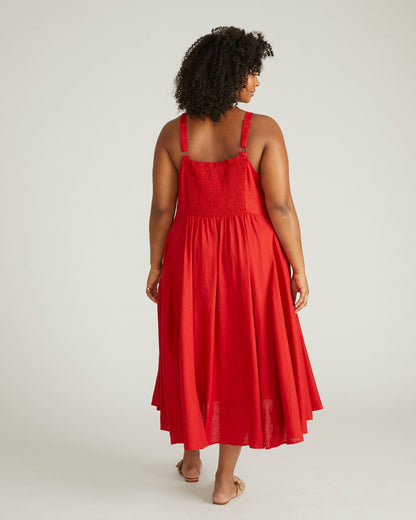Universal Standard Sunshower Flowy Linen Blend Dress - Ruby Red