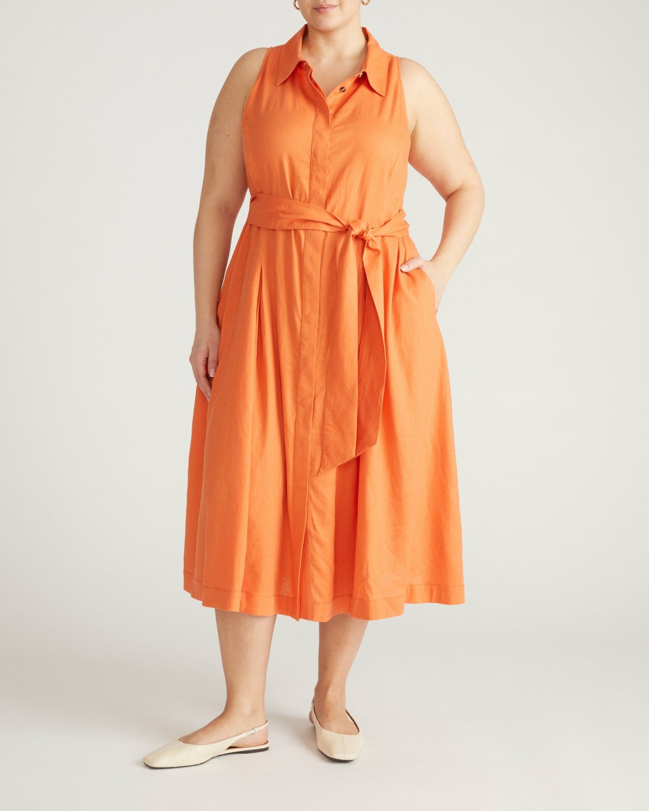 Universal Standard Adelaide Linen Blend Shirtdress - Italian Orange