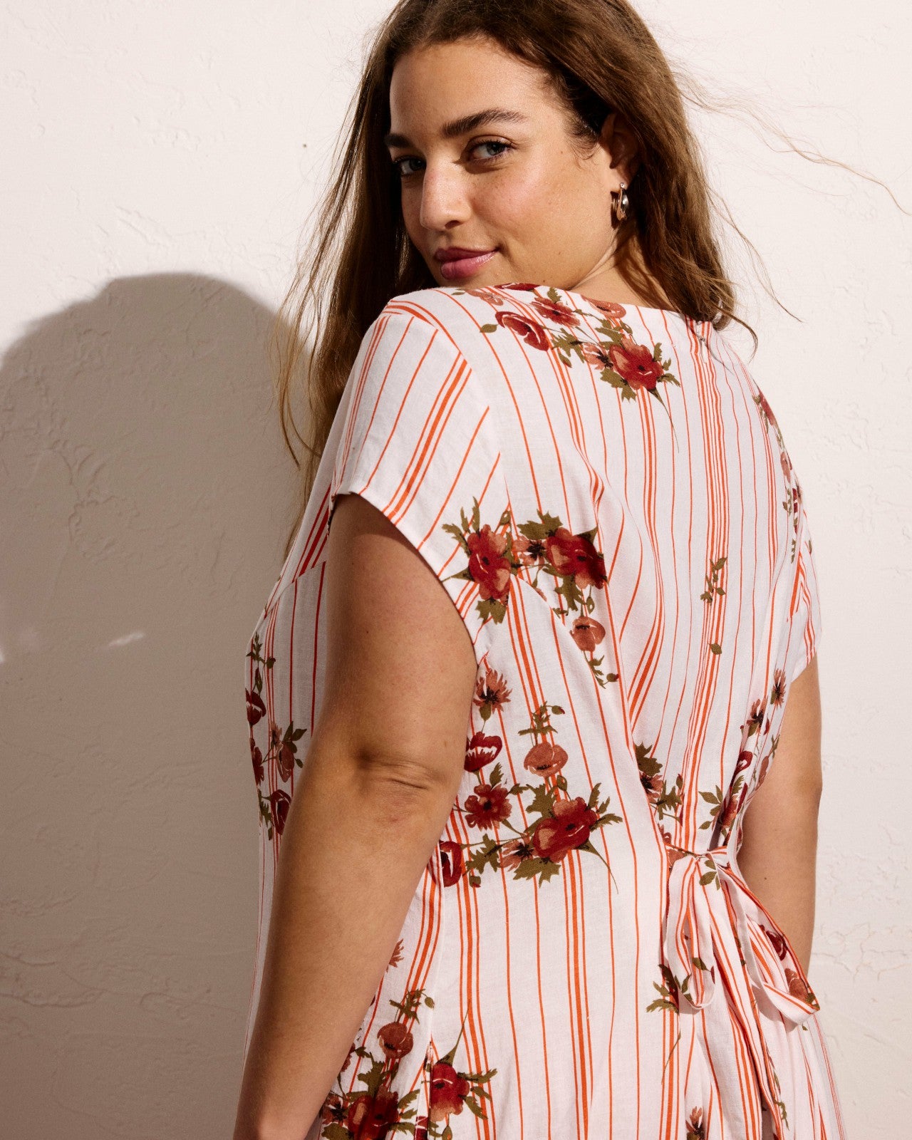 Universal Standard Sunset Linen Blend Flounce Dress - Wild Flower Bouquet Print on Stripe