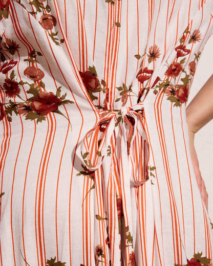 Universal Standard Sunset Linen Blend Flounce Dress - Wild Flower Bouquet Print on Stripe
