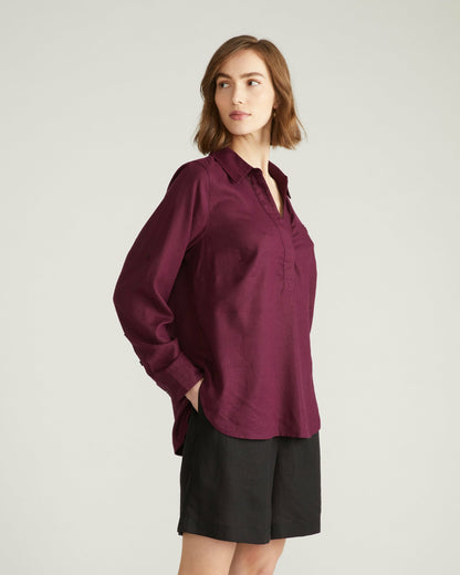 Universal Standard Button Back Linen Blend Polo Shirt - Acai