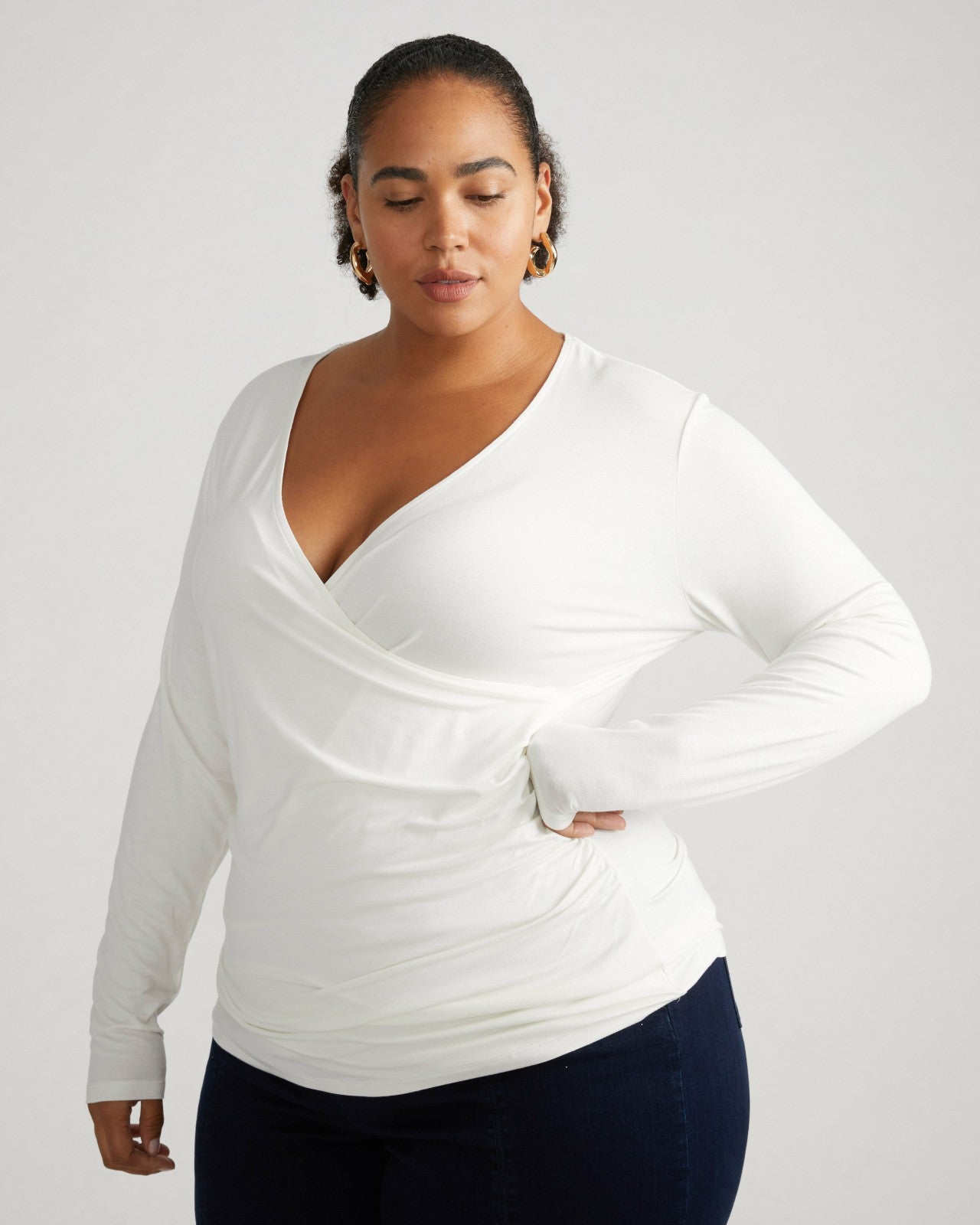 Universal Standard Liquid Jersey Two-Way Long Sleeve Cross Top - White