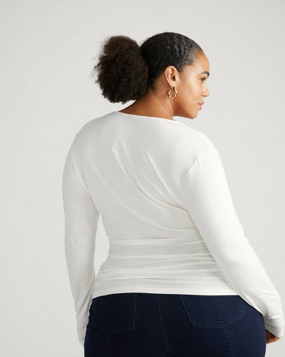 Universal Standard Liquid Jersey Two-Way Long Sleeve Cross Top - White
