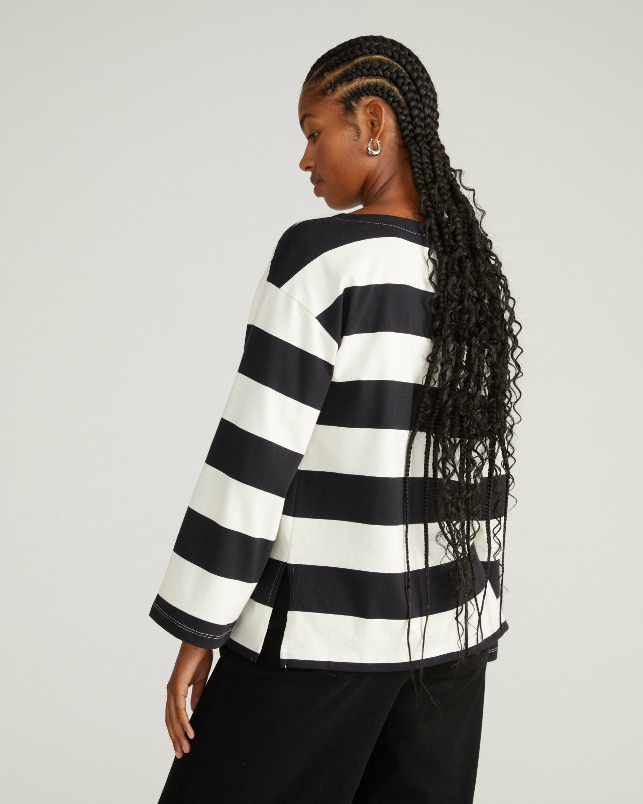 Universal Standard Montauk Breton Stripe Bell Sleeve Top - Ecru/Black Rugby Stripe