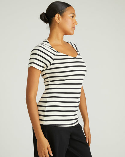 Universal Standard Carey Ribbed Sweetheart Tee - Ecru/Black Stripe