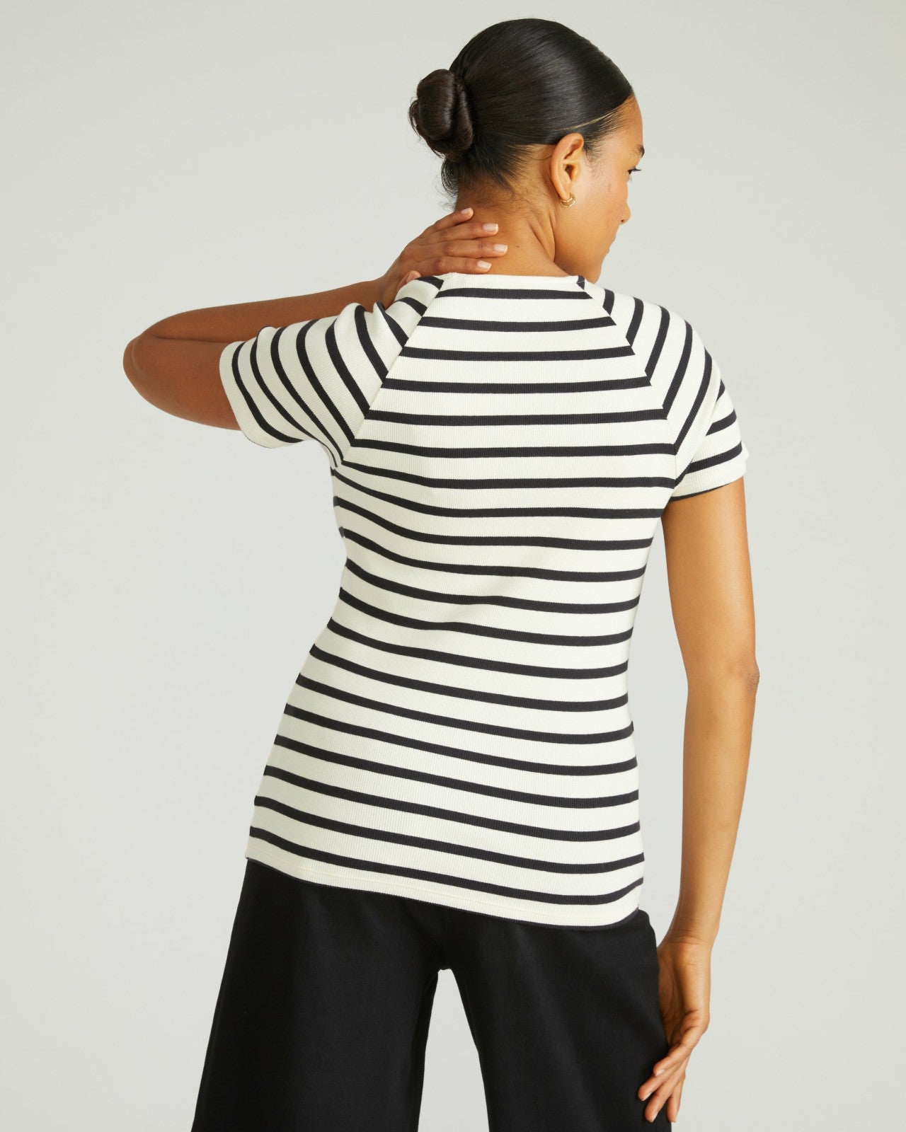 Universal Standard Carey Ribbed Sweetheart Tee - Ecru/Black Stripe