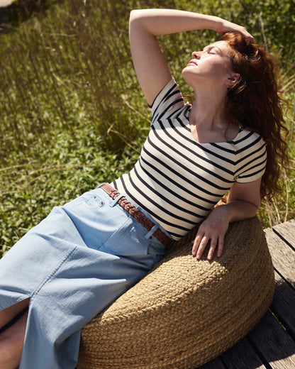 Universal Standard Carey Ribbed Sweetheart Tee - Ecru/Black Stripe