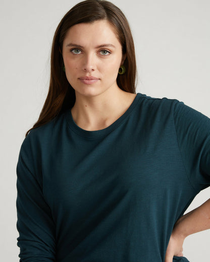 Universal Standard Light-As-Air Long Sleeve Crew Neck Tee - Deep Sea