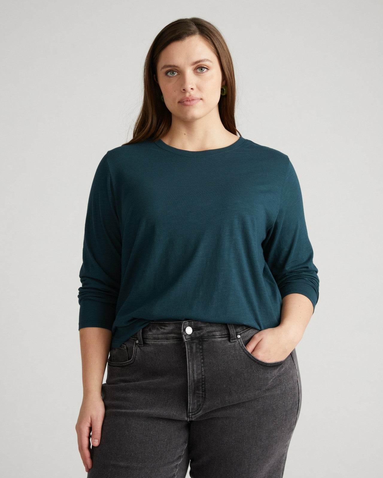 Universal Standard Light-As-Air Long Sleeve Crew Neck Tee - Deep Sea