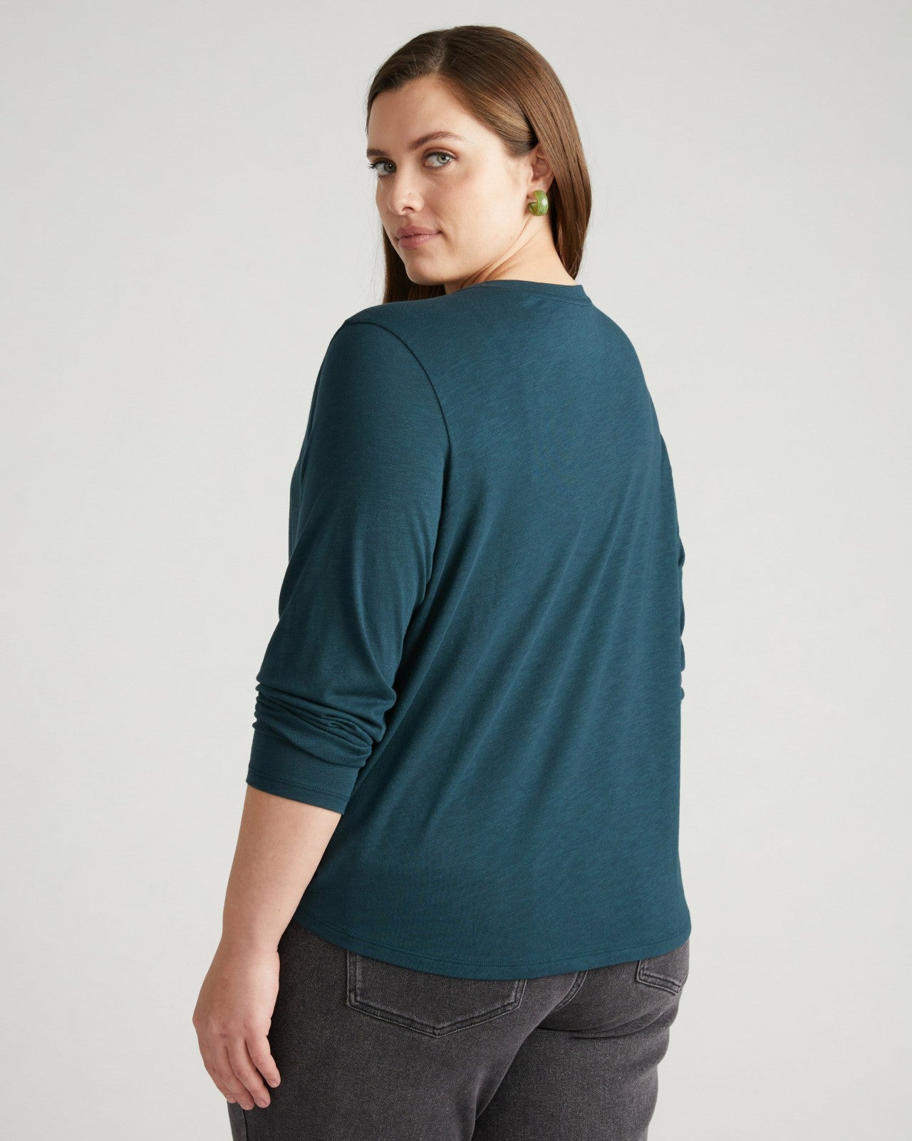Universal Standard Light-As-Air Long Sleeve Crew Neck Tee - Deep Sea