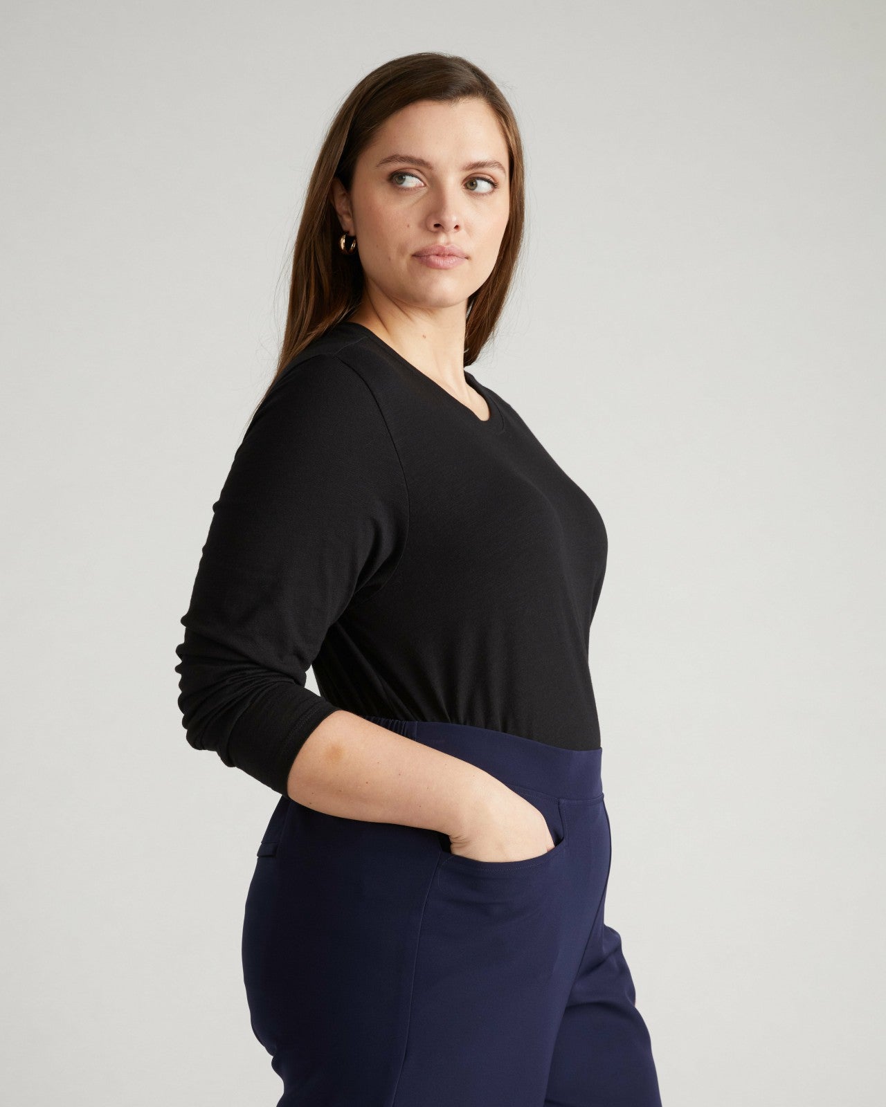 Universal Standard Light-As-Air Long Sleeve Crew Neck Tee - Black