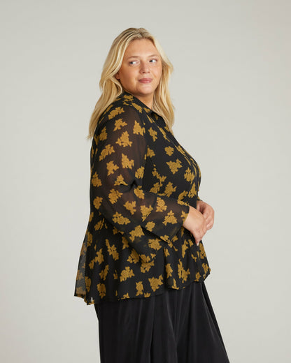 Universal Standard Evie Chiffon Blouse - Gold Heirloom Print