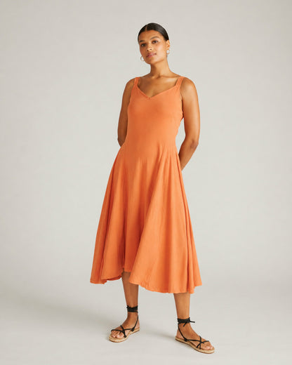 Universal Standard Sunshower Flowy Linen Blend Dress - Italian Orange