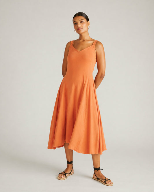 Universal Standard Sunshower Flowy Linen Blend Dress - Italian Orange