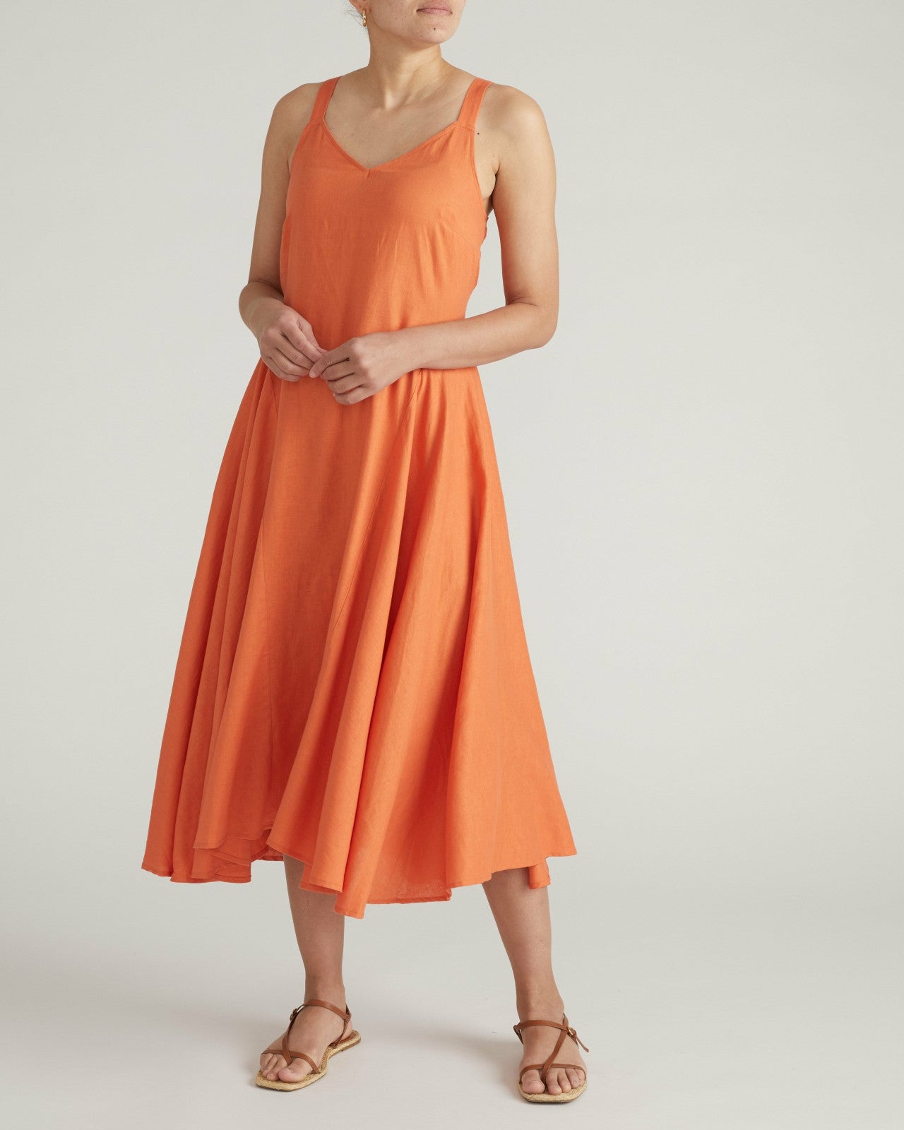 Universal Standard Sunshower Flowy Linen Blend Dress - Italian Orange
