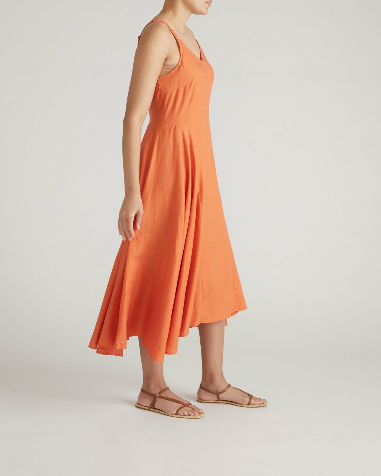 Universal Standard Sunshower Flowy Linen Blend Dress - Italian Orange